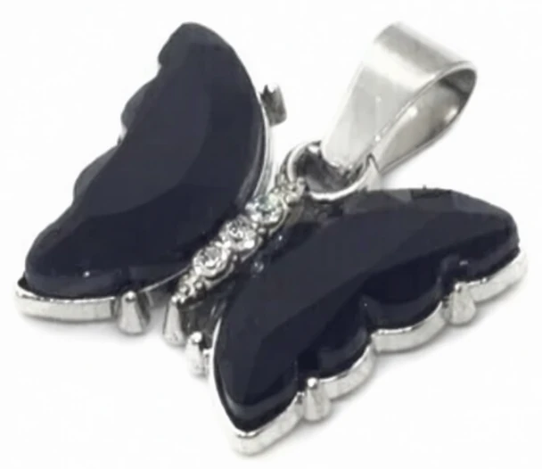 Dije de acero quirurgico mariposa con cubic negro 22mm